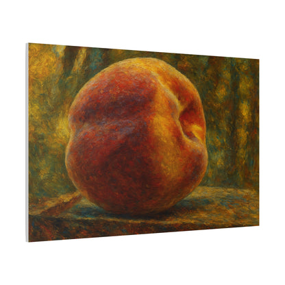 Peach still life matte canvas print by Printify, 1.25-inch stretched wall art featuring vibrant peach and fruit details.