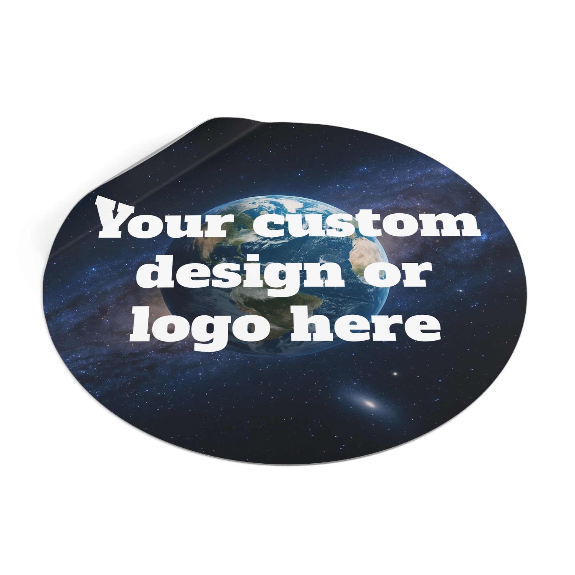 Custom Earth Space design round vinyl sticker featuring space-themed artwork, ideal for decorating papers and personal items.