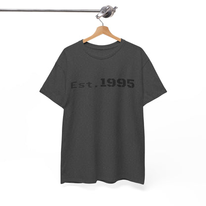 Vintage minimalist Est. 1995 T-shirt by Printify featuring a simple design and classic fit, perfect for birthday celebrations.