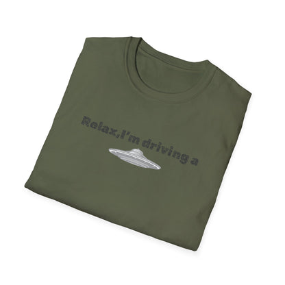 Relaxed UFO Driver T-Shirt, Funny Shirt, Unisex Graphic Tee, Gift for Space Lovers, Casual Wear, Alien Theme Humor