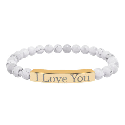 I Love You engraved stone stretch bracelet | Natural stone beaded bracelet - TRV