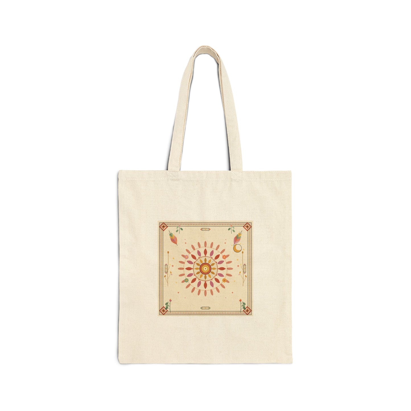 Sunburst Floral Mandala Tote bag | Botanical Boho Canvas Tote