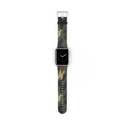 Green camouflage silicone Apple Watch band by Printify, durable accessory strap for Apple Watch with camo pattern.