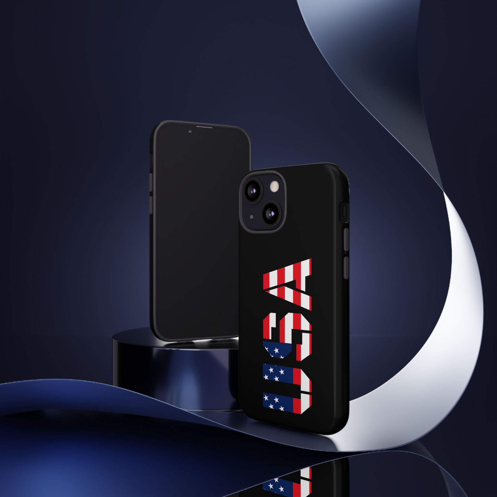 USA Phone Case featuring a patriotic American flag design, durable Printify tough case for smartphones.
