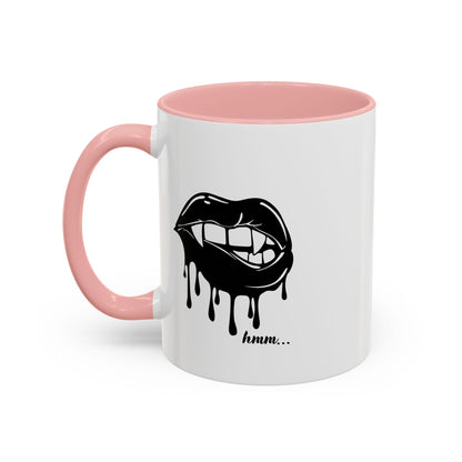 Black accent Dripping Bite coffee mug by Printify, 11oz or 15oz, featuring a distinctive dripping bite design on a ceramic mug.