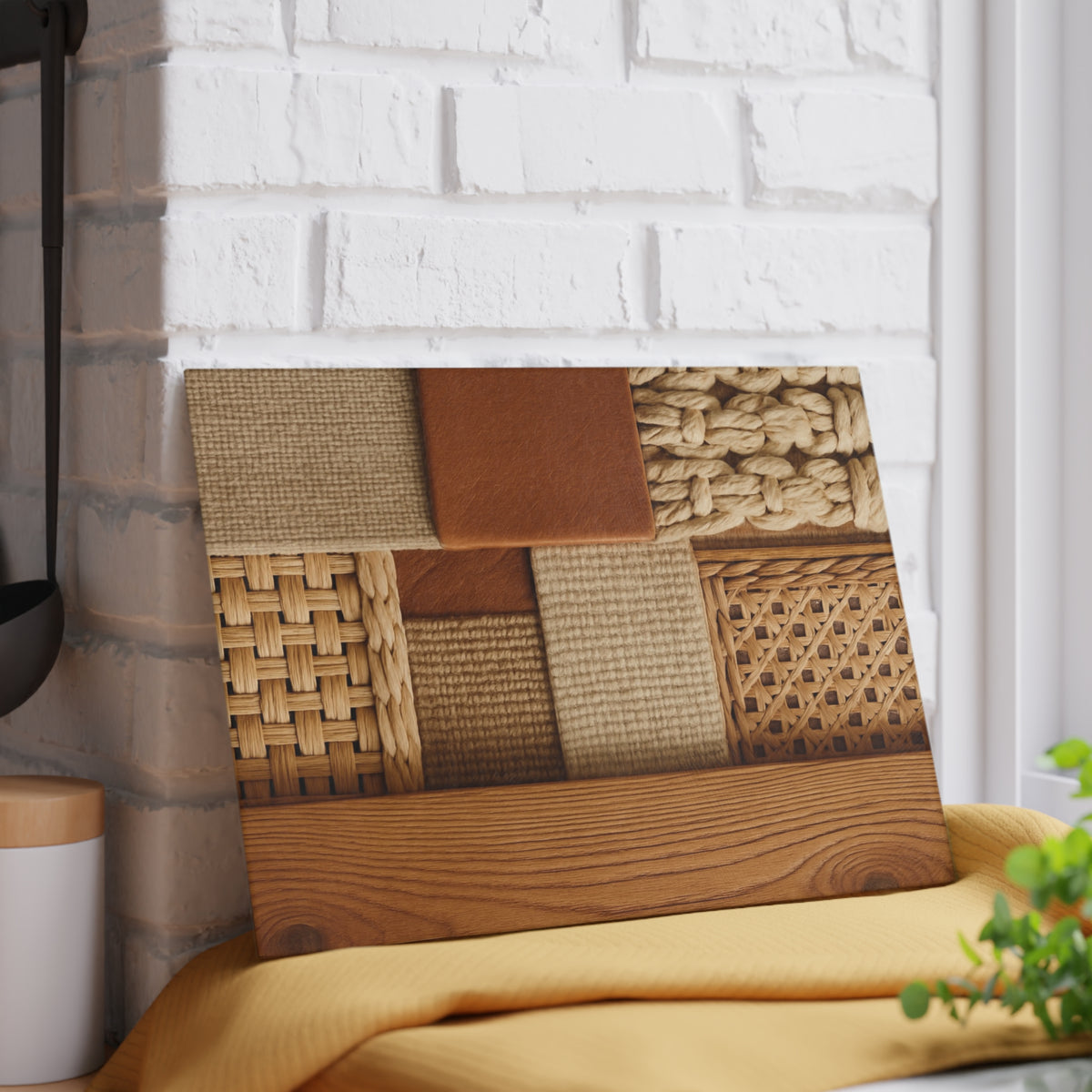 Woven Texture Glass Cutting Board – Rustic Boho Kitchen Decor