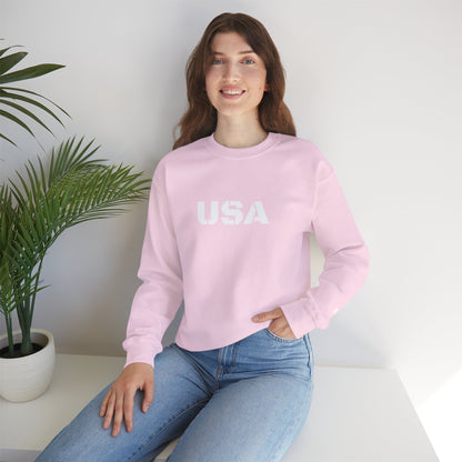 Printify USA crewneck sweatshirt featuring patriotic design, perfect for cozy, all-season wear and American pride.