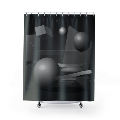 Monochrome 3D Shapes Shower Curtain | Abstract Geometric Bathroom Decor