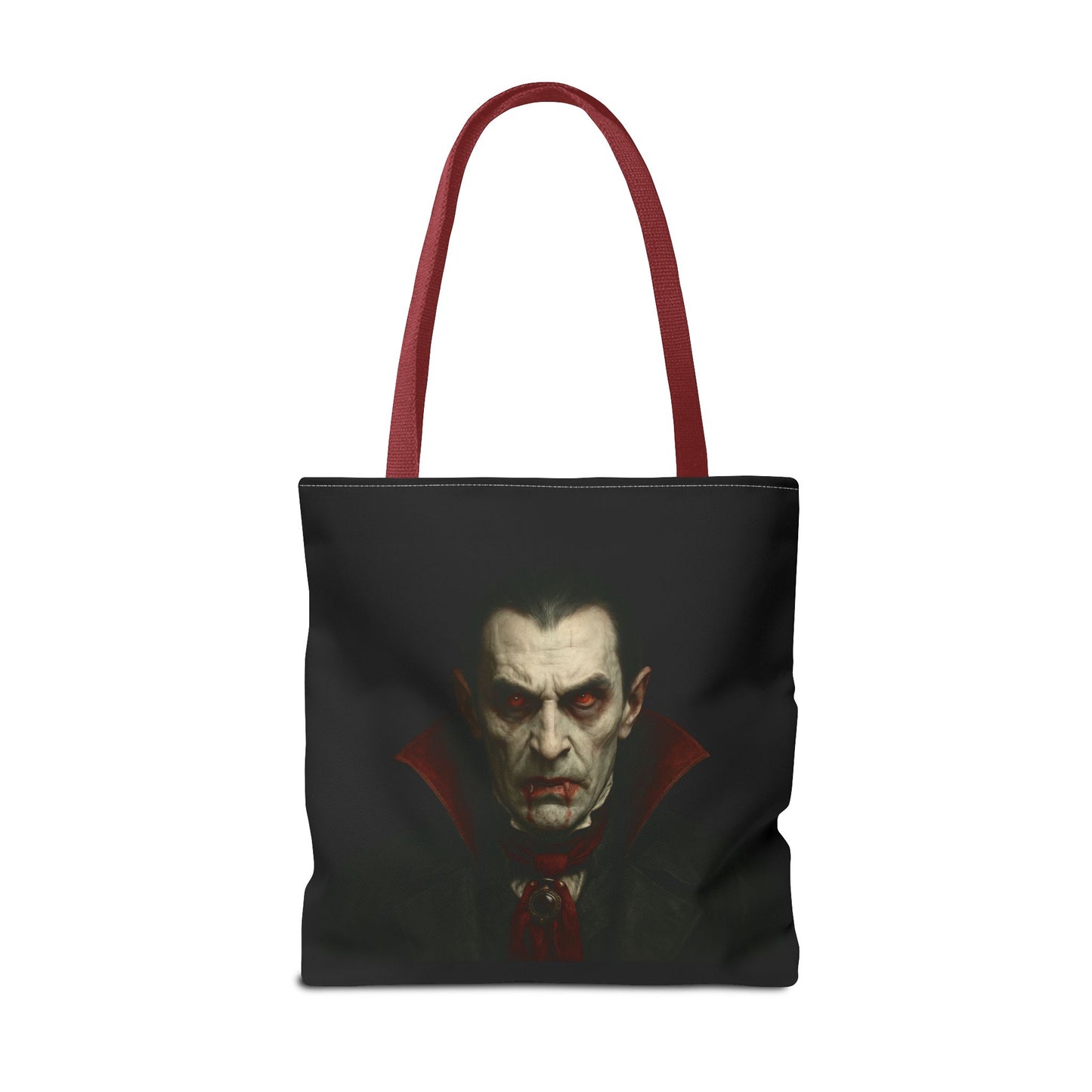 Vampire-themed tote bag with spooky Gothic design, perfect for Halloween accessories, by Printify.