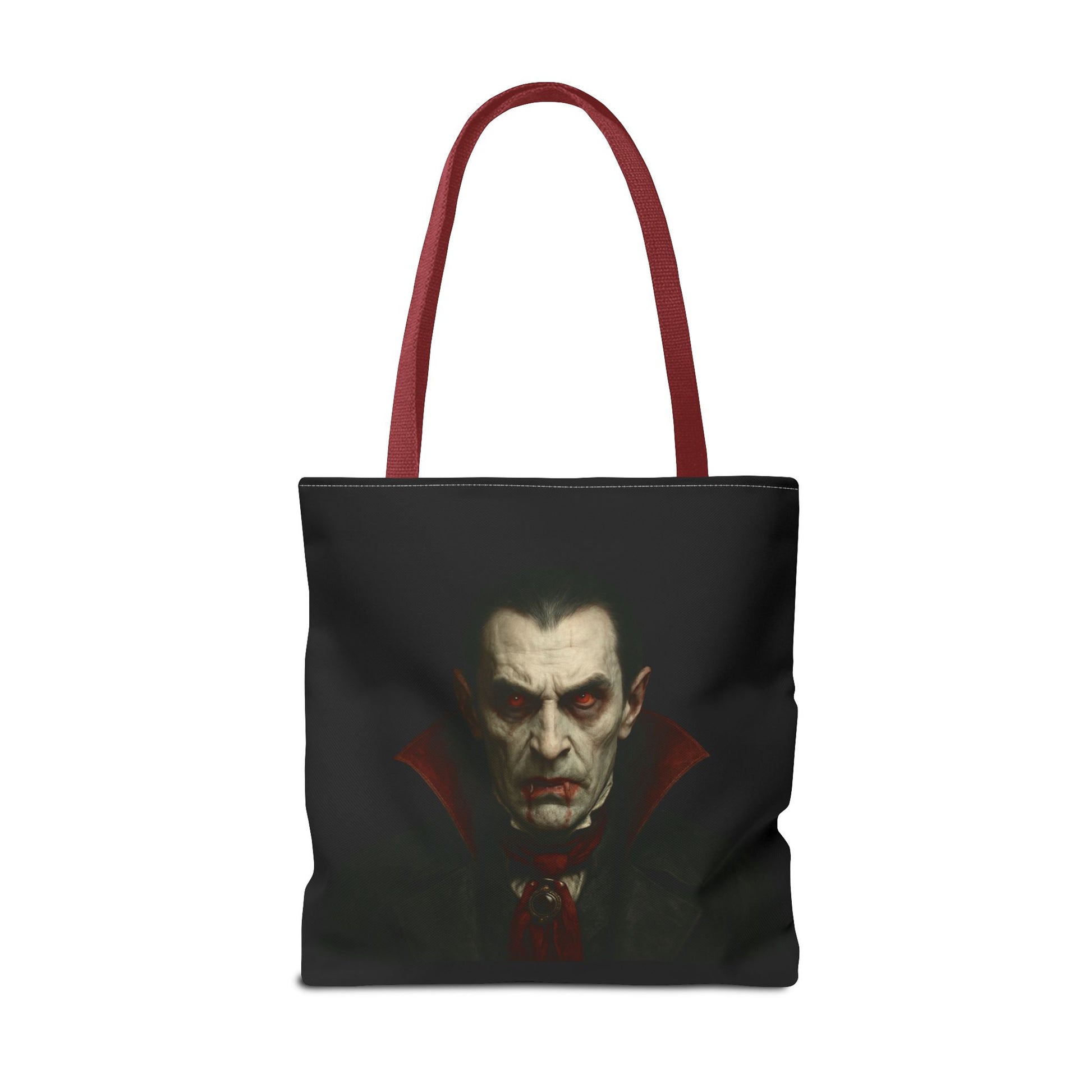 Vampire-themed tote bag with spooky Gothic design, perfect for Halloween accessories, by Printify.