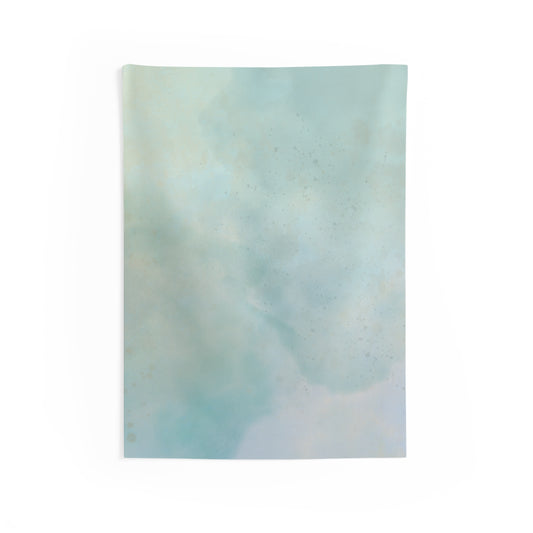 Soft aqua cloud wall tapestry by Printify featuring a calming cloud pattern on lightweight fabric.