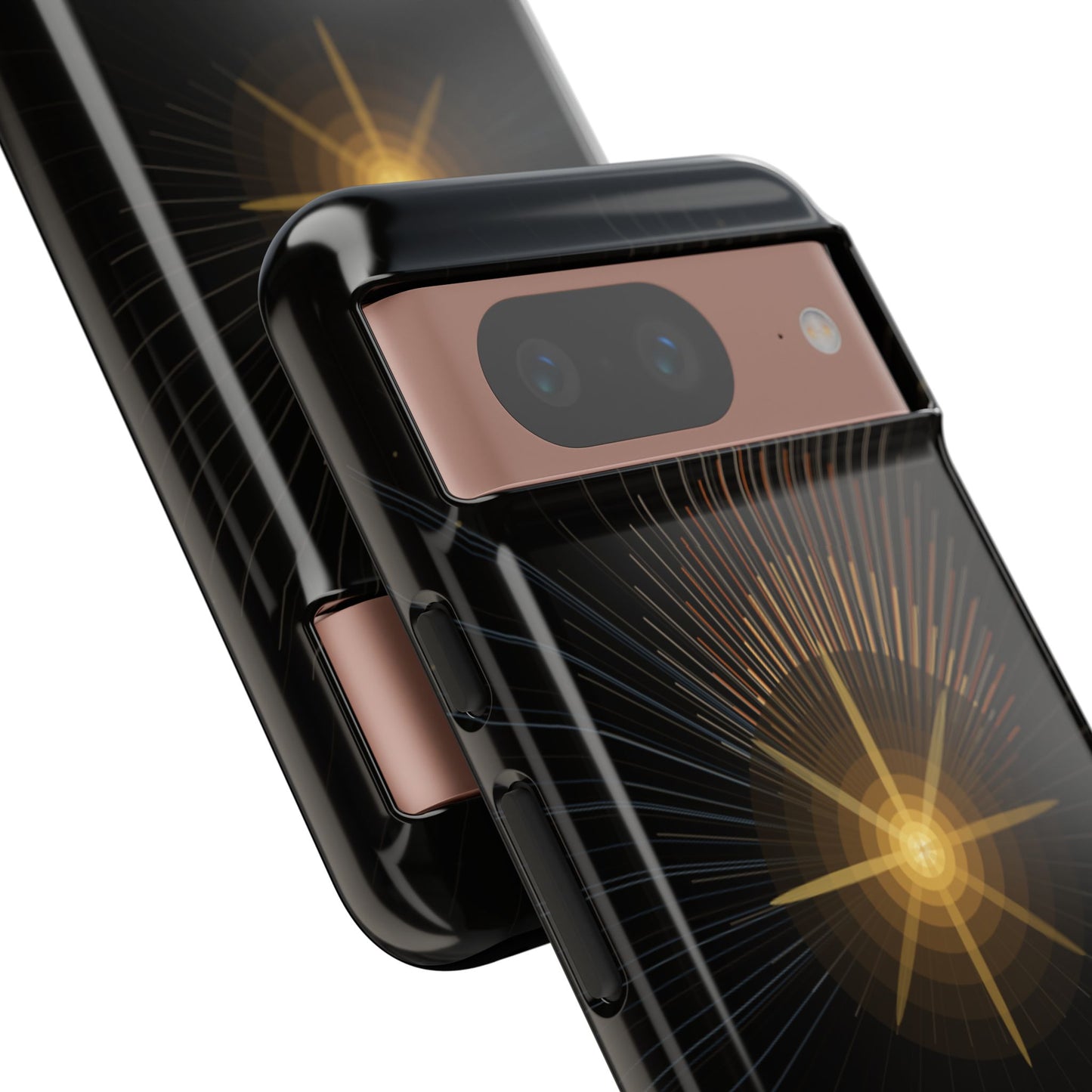 Tough Cases - Radiant Star Phone Case, Protective Black Shockproof Cover with Golden Light Design