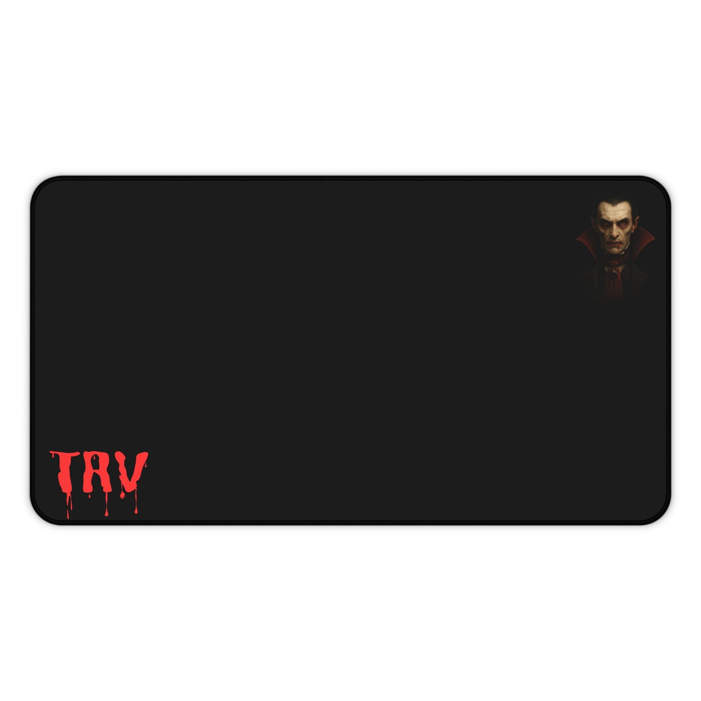 Vampire portrait desk mat featuring blood drip design, printed by Printify, ideal for gaming and workspace setups.