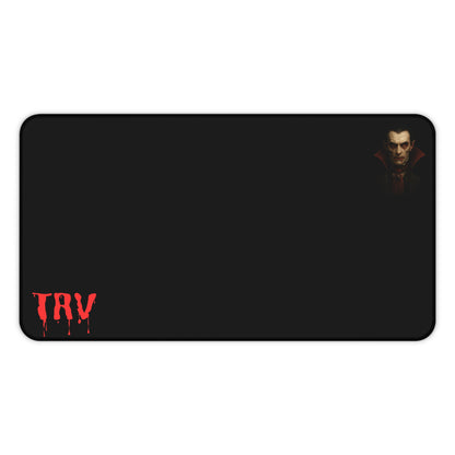 Vampire portrait desk mat featuring blood drip design, printed by Printify, ideal for gaming and workspace setups.