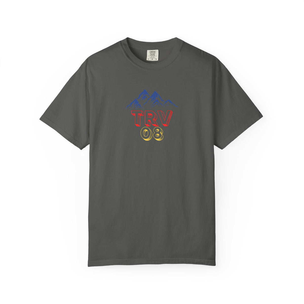 Unisex garment-dyed T-shirt with TRV08 Logo printed on front, casual style by Printify, made from soft, comfortable fabric.