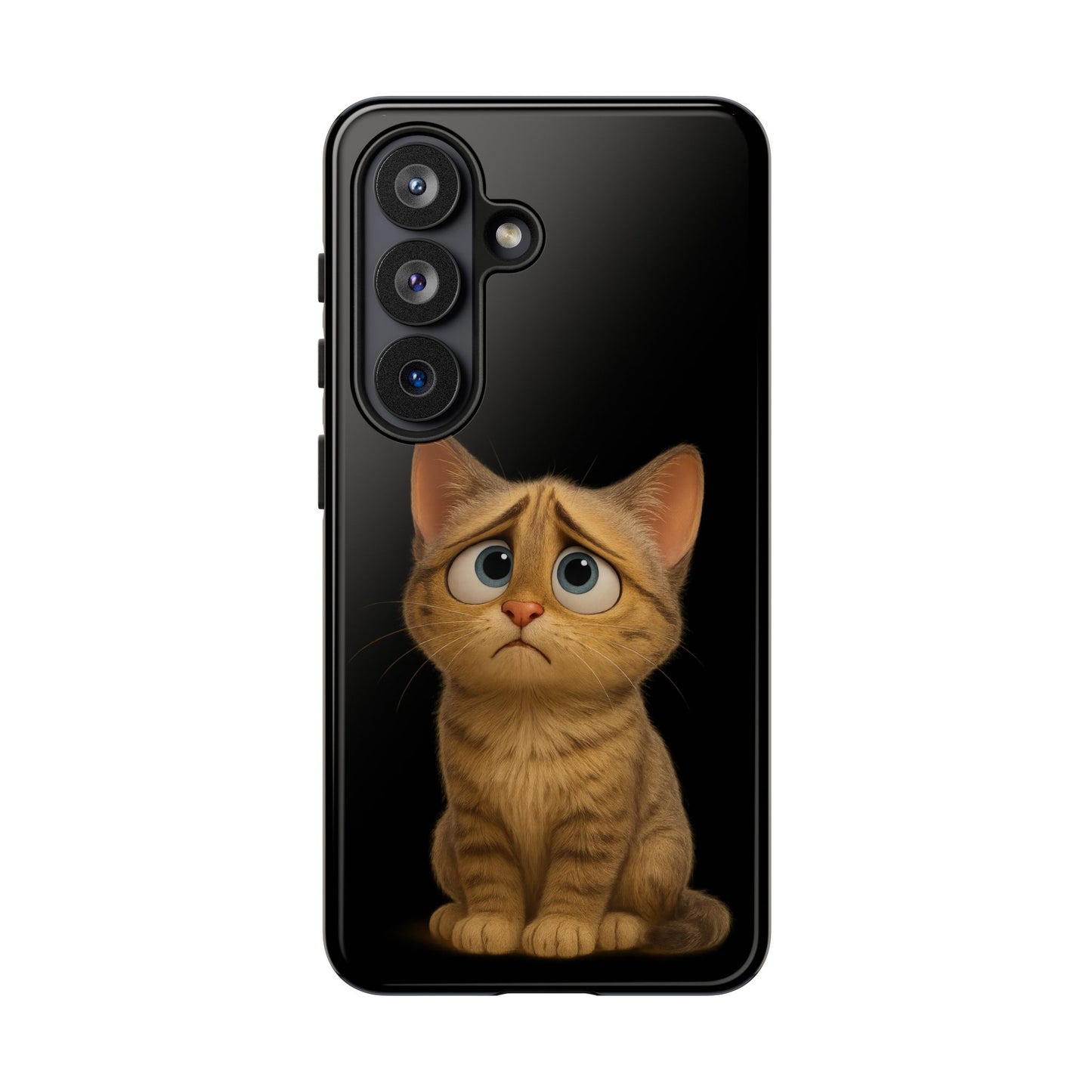 Cute sad kitty print phone case for iPhone, protective design by Printify featuring a sad cat illustration.