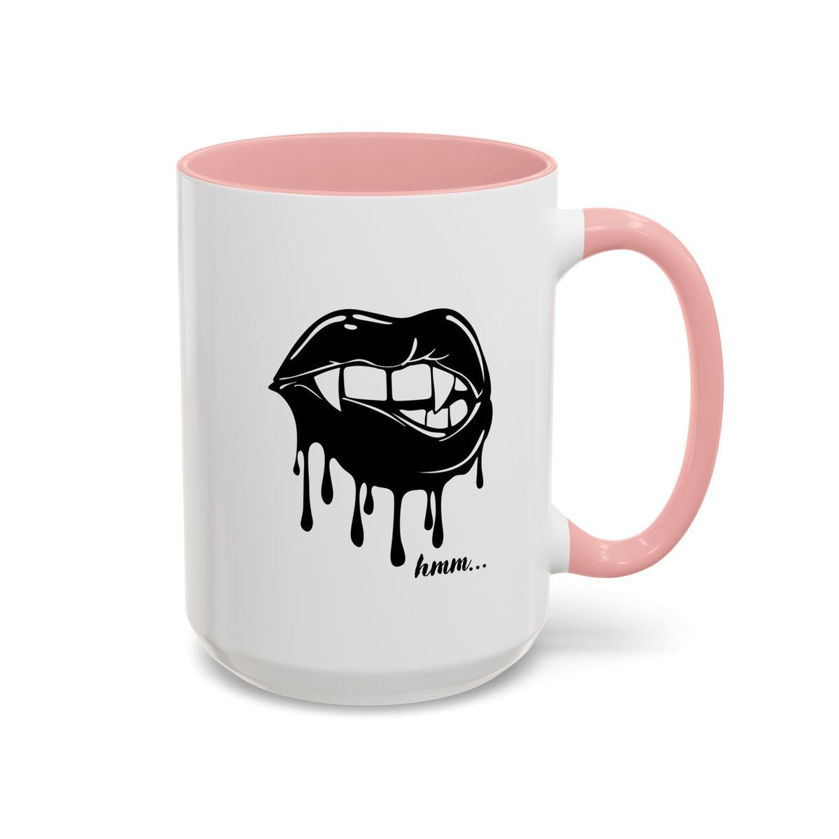 Black Dripping Lips accent coffee mug with bite graphic, available in 11oz or 15oz, featuring bold, artistic design.
