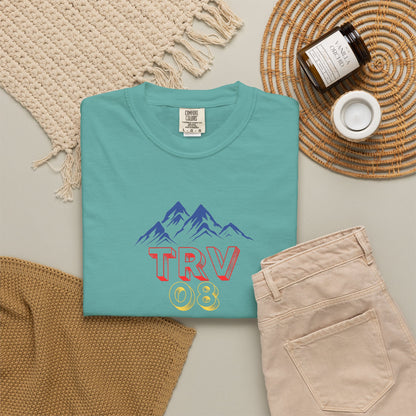 Unisex printify TRV08 Logo Tee in garment-dyed cotton with a printed logo on front, casual T-shirt for everyday wear.
