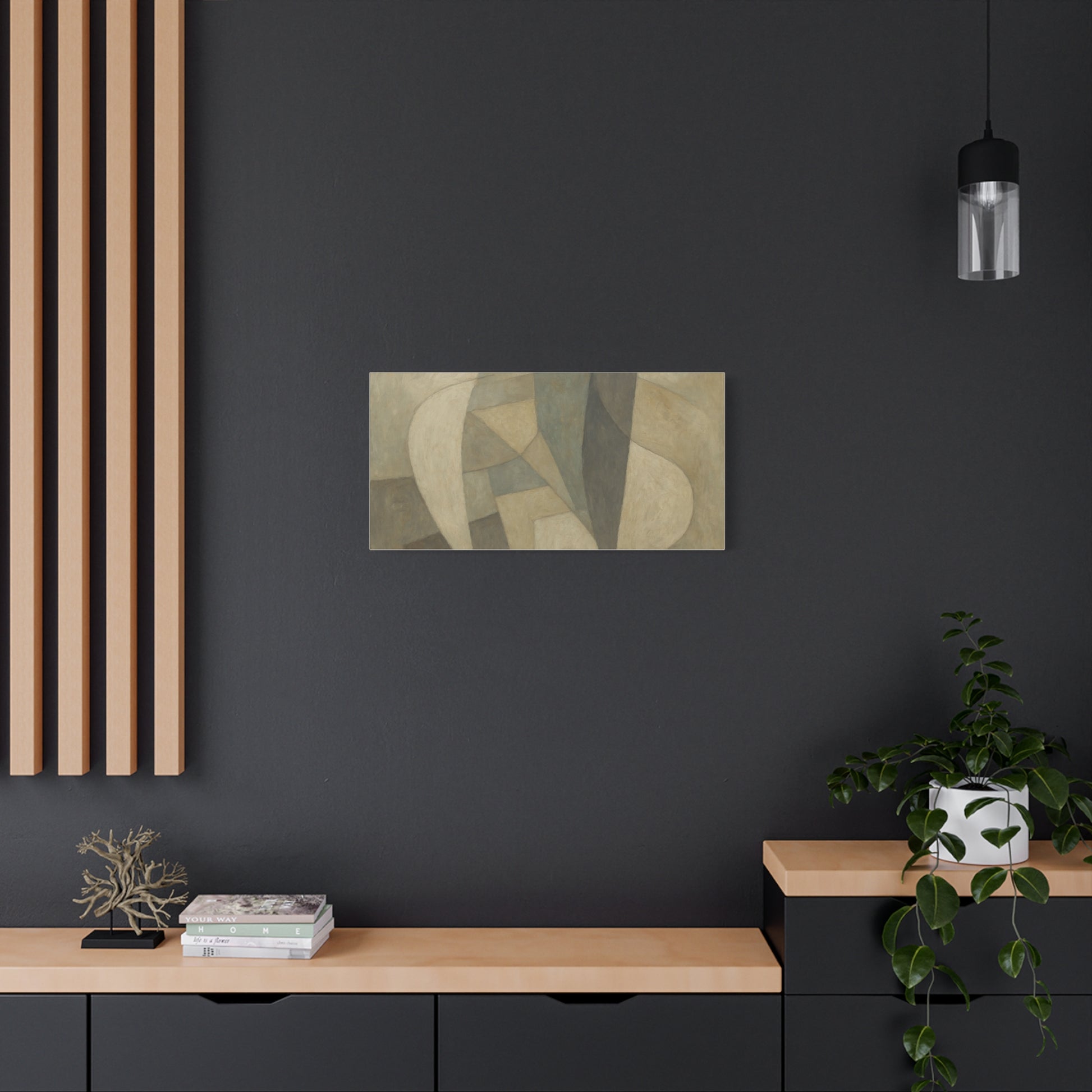 Abstract neutral geometric shapes matte canvas artwork, featuring modern design with soft tones and clean lines.