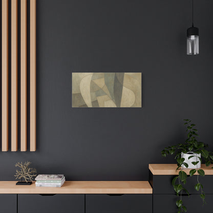 Abstract neutral geometric shapes matte canvas artwork, featuring modern design with soft tones and clean lines.