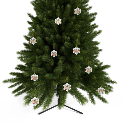 Double-sided Merry Christmas ceramic ornament featuring gingerbread and candy cane holiday tree design, perfect for festive decor.