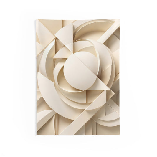 Neutral abstract geometric wall tapestry with 3D paper-cut design, showcasing modern, artistic wall decor by Printify.