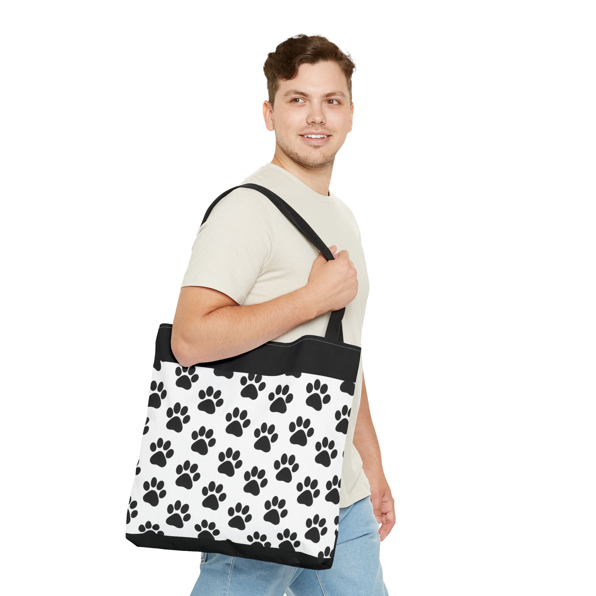 Eco-friendly tote bag with paw print design by Printify, perfect for dog and cat lovers, casual carryall bag.
