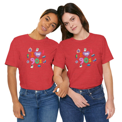 I  Love the 90's Short Sleeve Tee - Retro Graphic Tee, Vintage Style Shirt, Perfect for Casual Outings, 90s Nostalgia Apparel