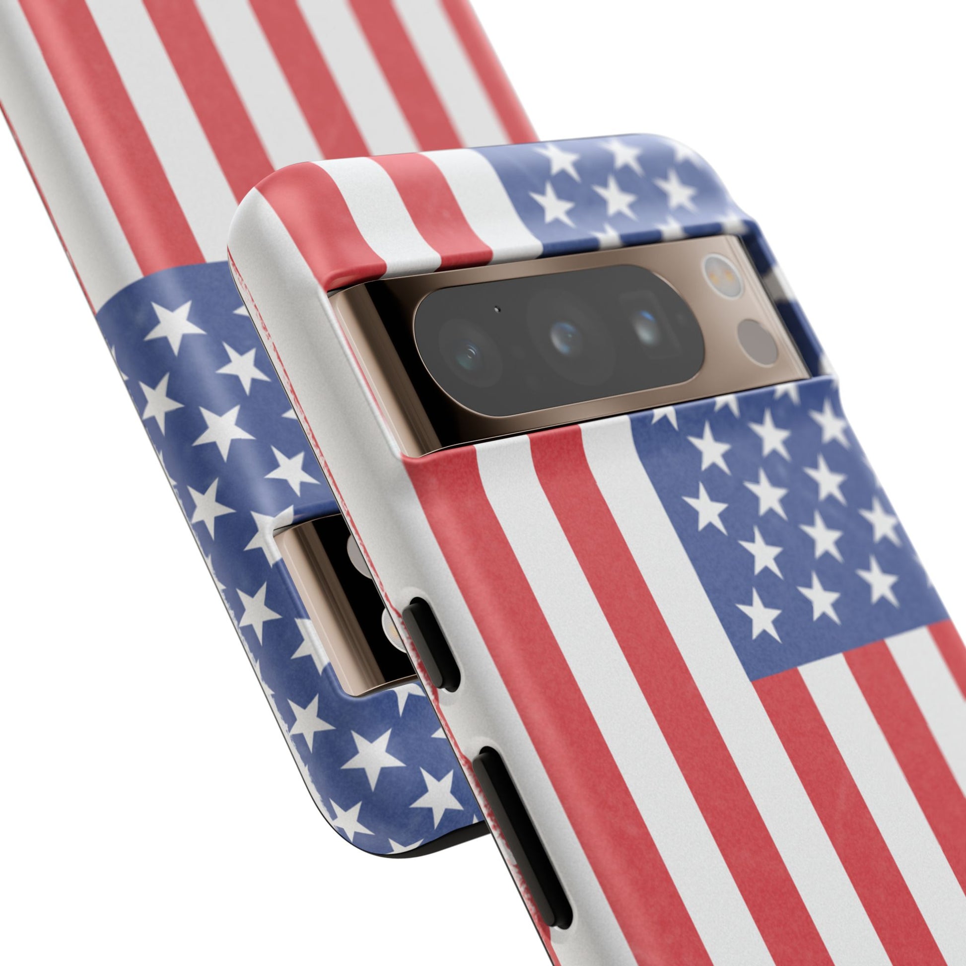 Durable American flag phone case for iPhone with patriotic print, offering sturdy protection and bold national design.