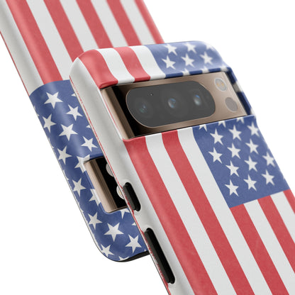 Durable American flag phone case for iPhone with patriotic print, offering sturdy protection and bold national design.