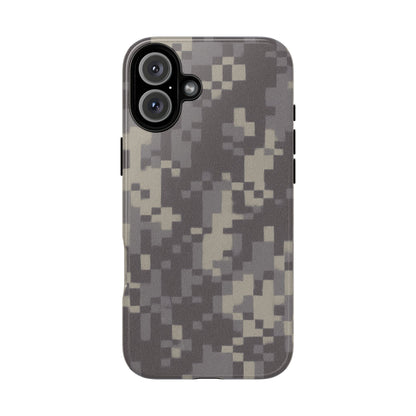 Rugged digital camouflage Printify phone case protecting a smartphone with tough, durable design.