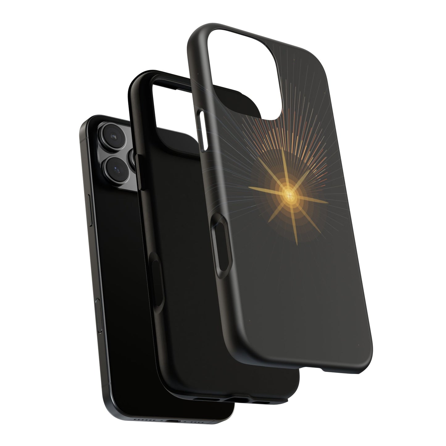 Tough Cases - Radiant Star Phone Case, Protective Black Shockproof Cover with Golden Light Design