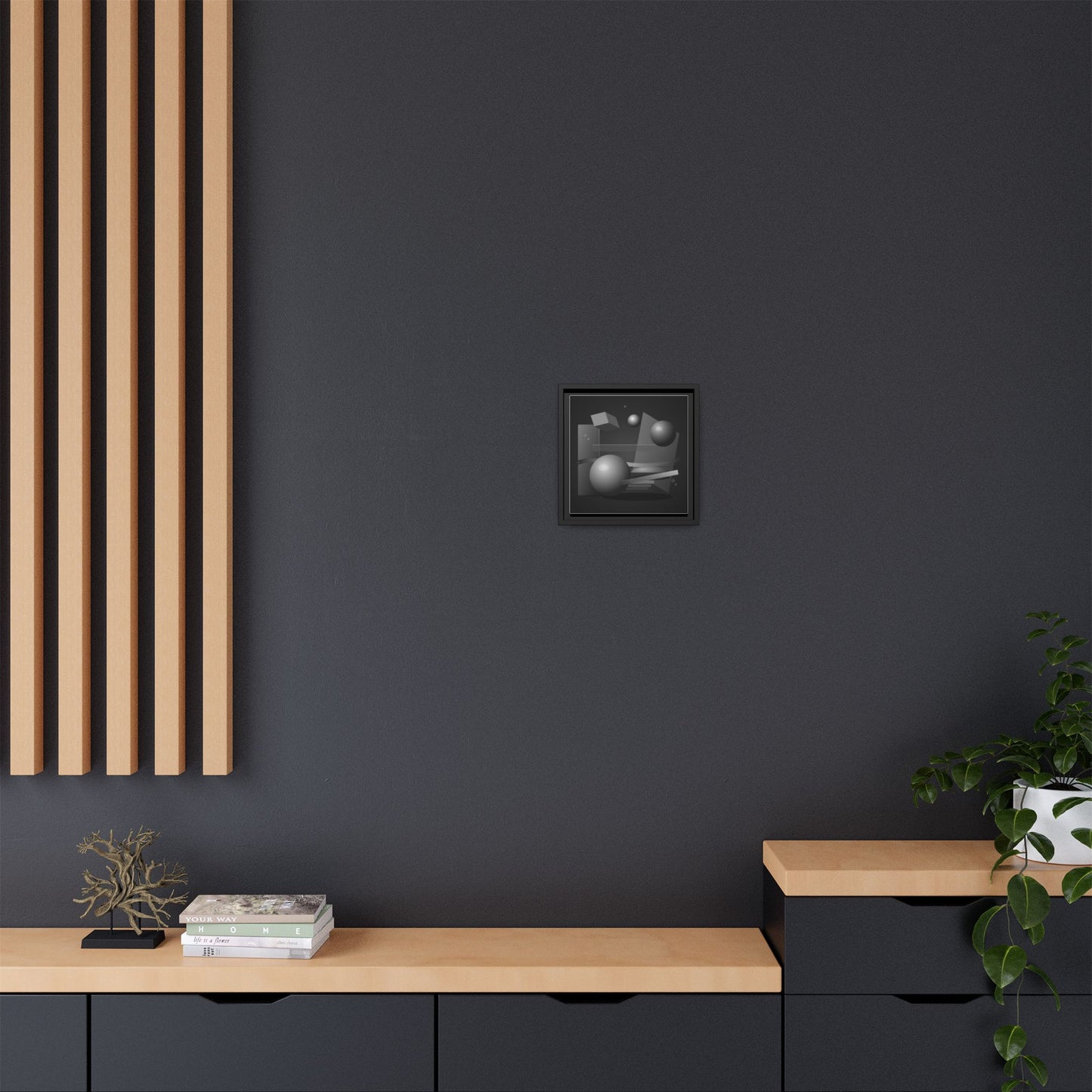 Monochrome Geometric Spheres Canvas Framed Wall Art | Matte Print