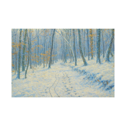 Winter woodland canvas print by Printify featuring a snowy forest scene on matte stretched wall art.