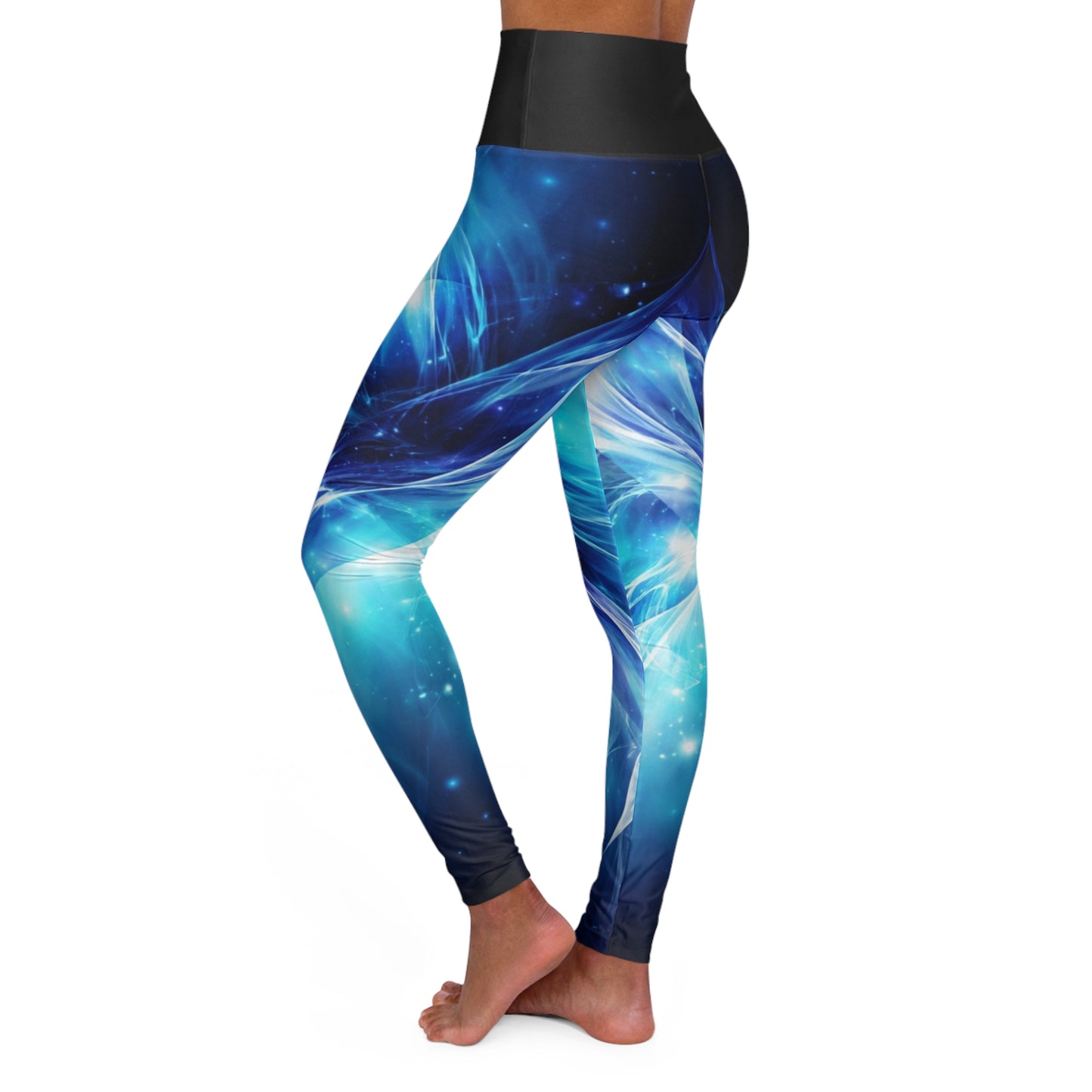 Blue Galaxy Swirl High Waisted Yoga Leggings | Cosmic Nebula Print