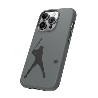 Black baseball silhouette tough phone case for iPhone, protective sporty design by Printify, shows baseball graphic on the back.