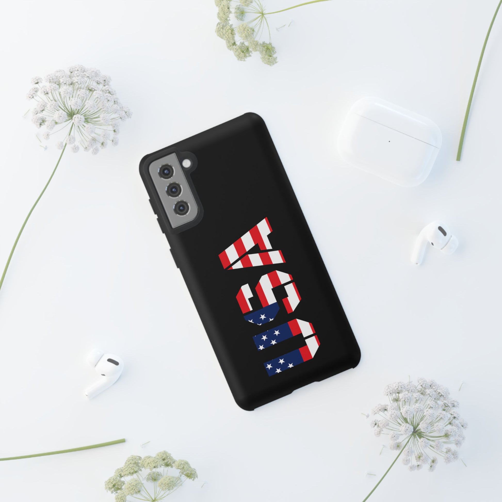 USA patriotic American flag phone case by Printify, featuring a durable design with red, white, and blue flag pattern.