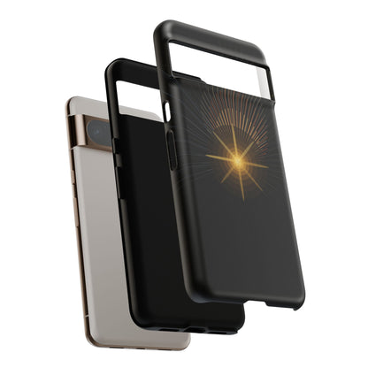 Tough Cases - Radiant Star Phone Case, Protective Black Shockproof Cover with Golden Light Design