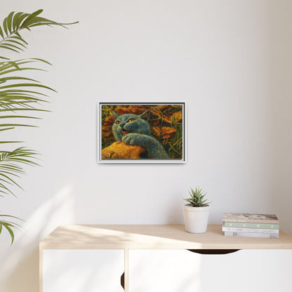 Blue cat canvas print featuring whimsical wall art design, perfect for cat lovers’ home decor.