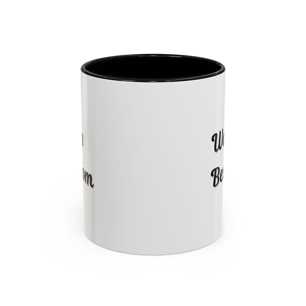 Black-trim ceramic mug with "World's Best Mom" accent print, perfect for Mother's Day gift from Printify.