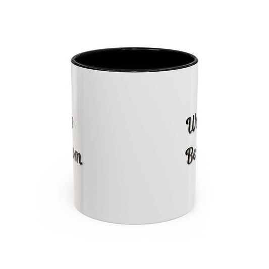 Black-trim ceramic mug with "World's Best Mom" accent print, perfect for Mother's Day gift from Printify.