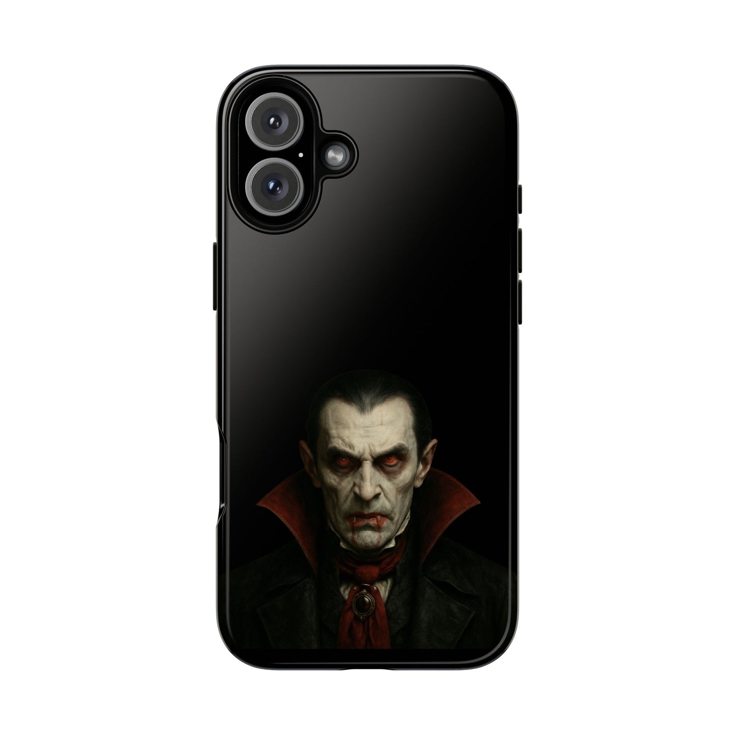 Gothic vampire portrait phone case for iPhone featuring a Dracula horror design, made by Printify.