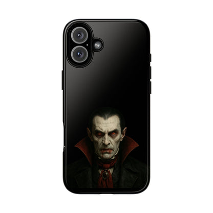 Gothic vampire portrait phone case for iPhone featuring a Dracula horror design, made by Printify.