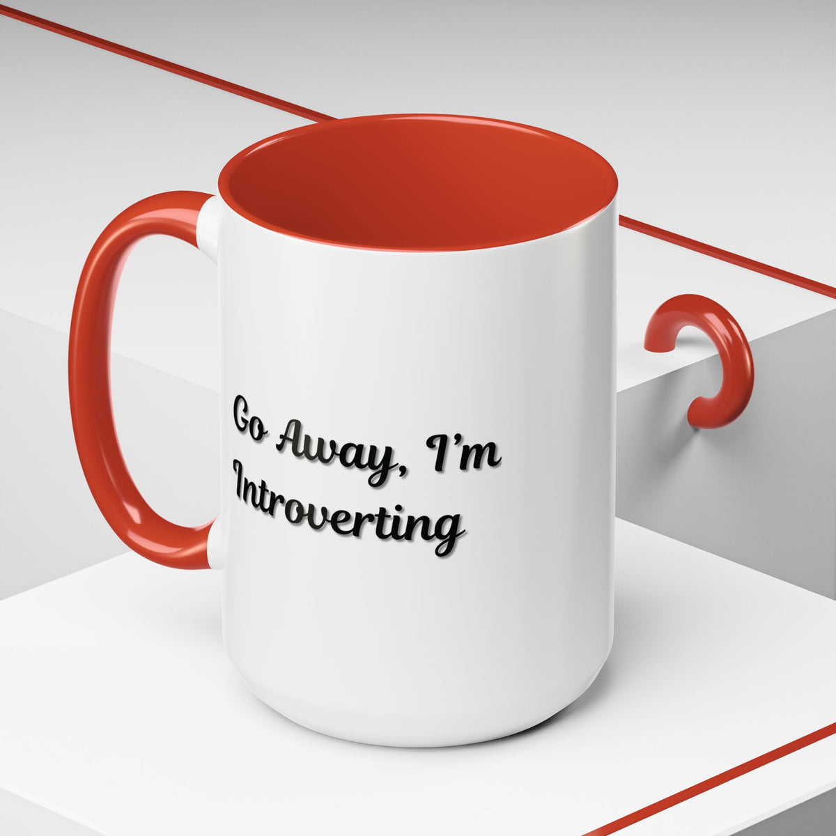 Ceramic mug with "Go Away, I'm Introverting" text, 11 oz, black handle, ideal for coffee or tea, branded by Printify.