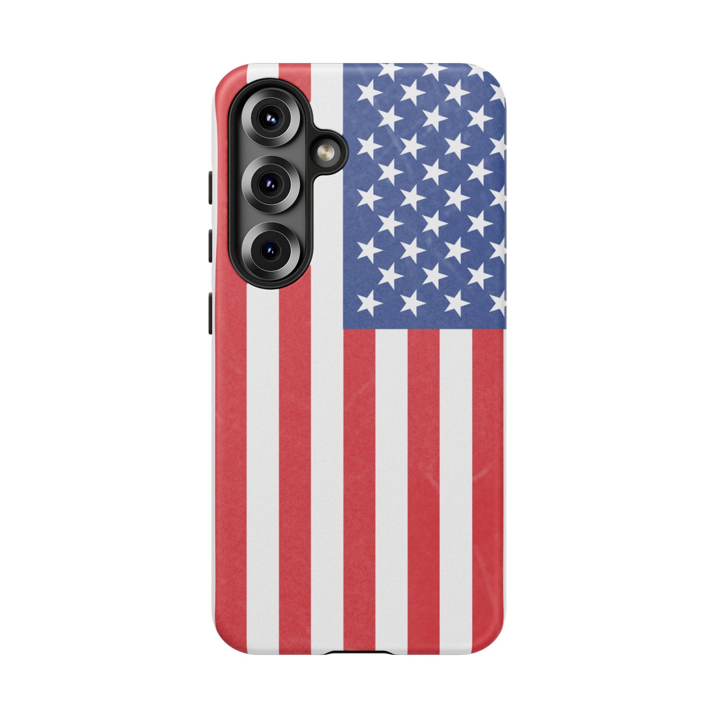 Durable American flag phone case for iPhone with patriotic design, made by Printify, providing protection and a bold national style.