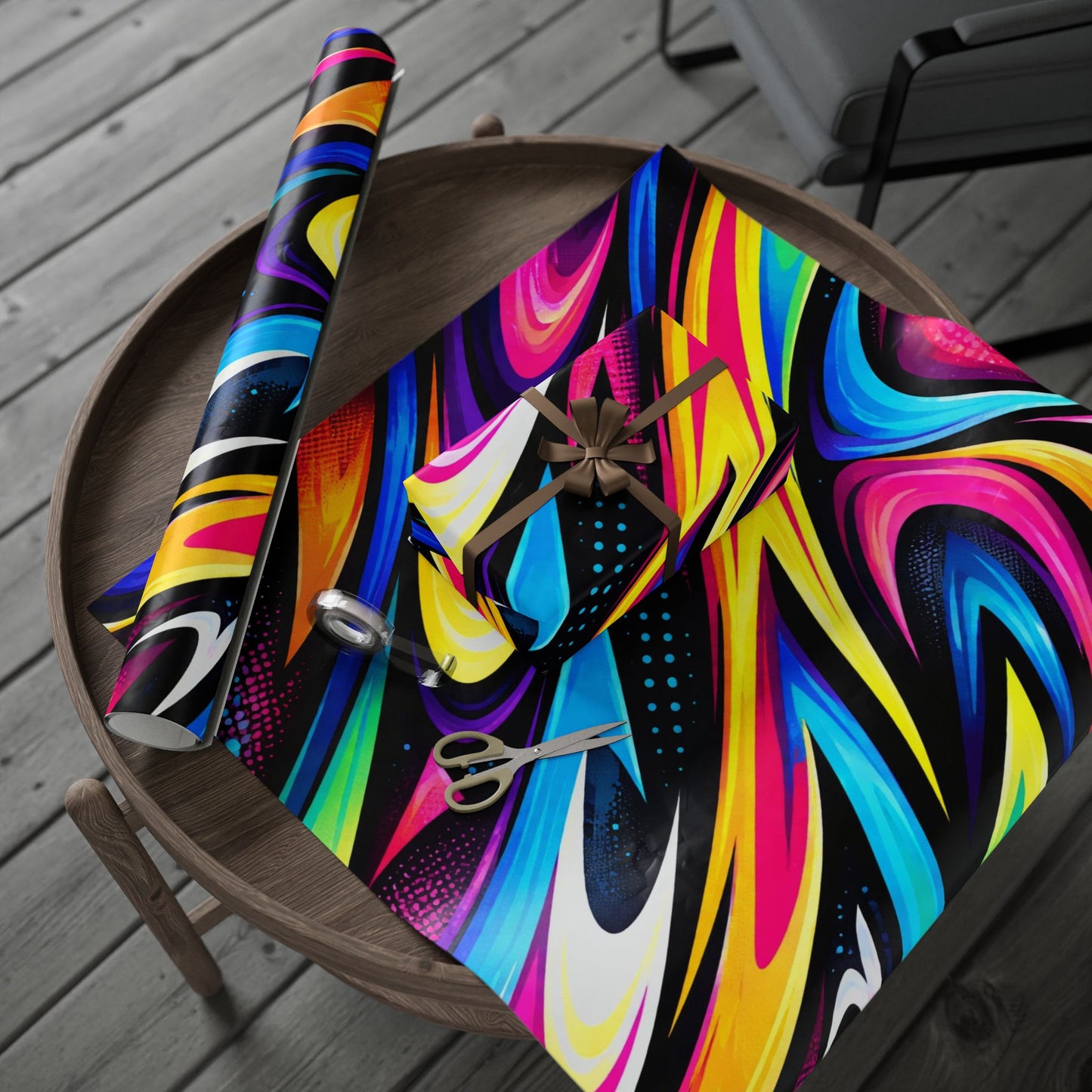 Vibrant Rainbow Swirl Wrapping Paper Roll — Abstract Colorful Gift Wrap