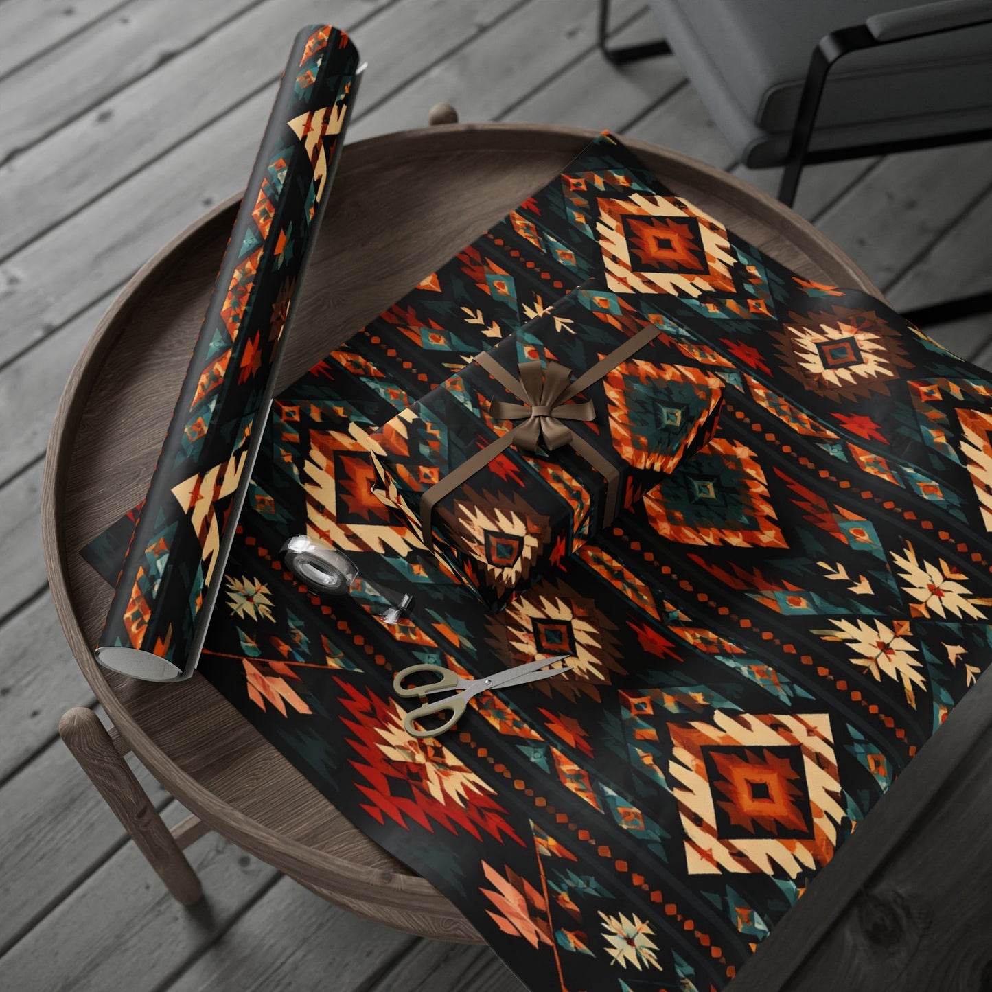 Southwestern Geo Pattern Wrapping Paper Roll — Rustic Aztec Gift Wrap