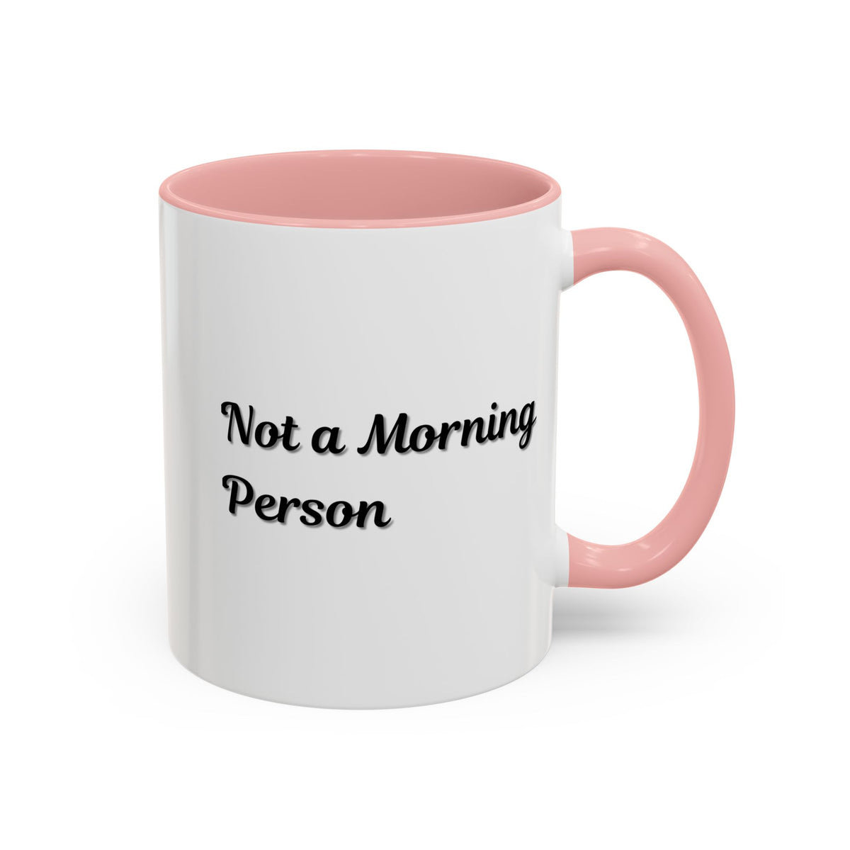 Ceramic coffee mug with "Not a Morning Person" print, 11oz or 15oz size, by Printify, shown with a cozy kitchen background.