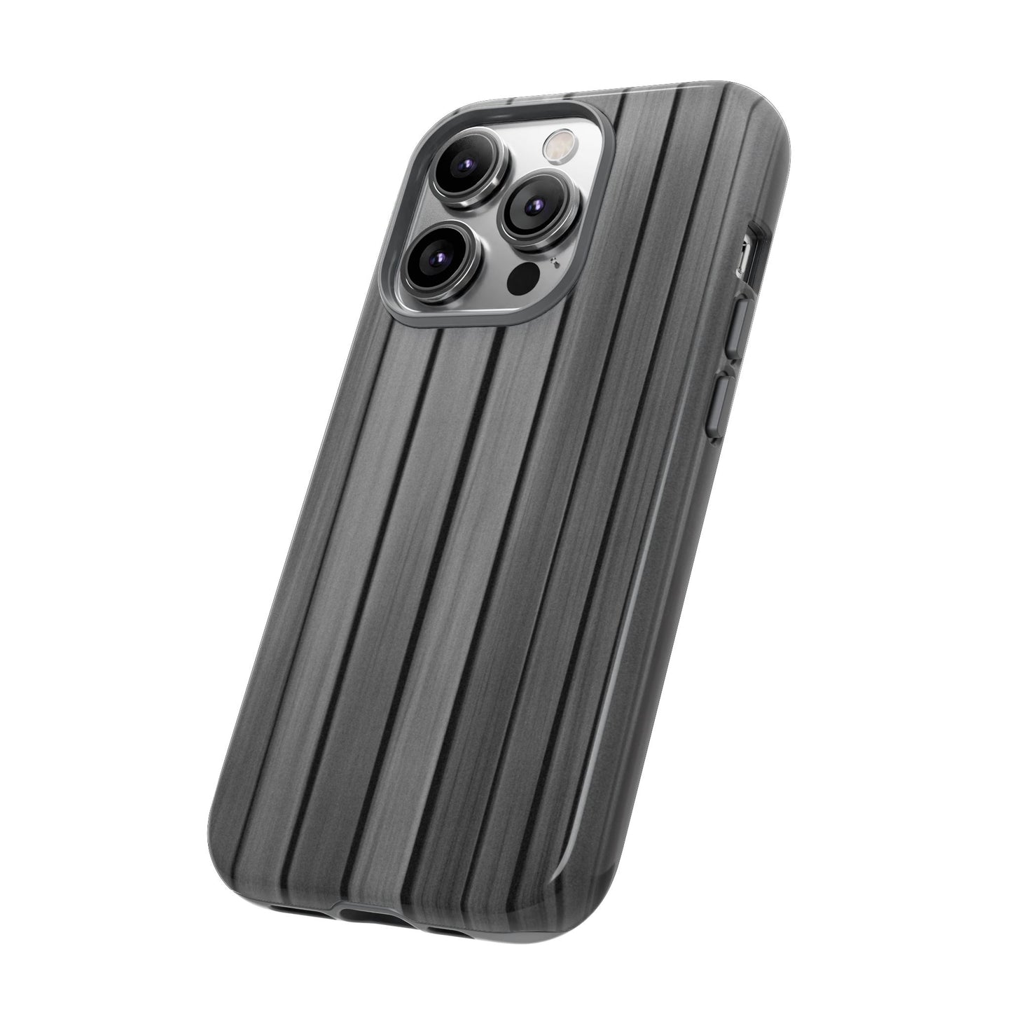 Ribbed metal texture phone case for iPhone, tough protective cover by Printify with a sleek, durable design.
