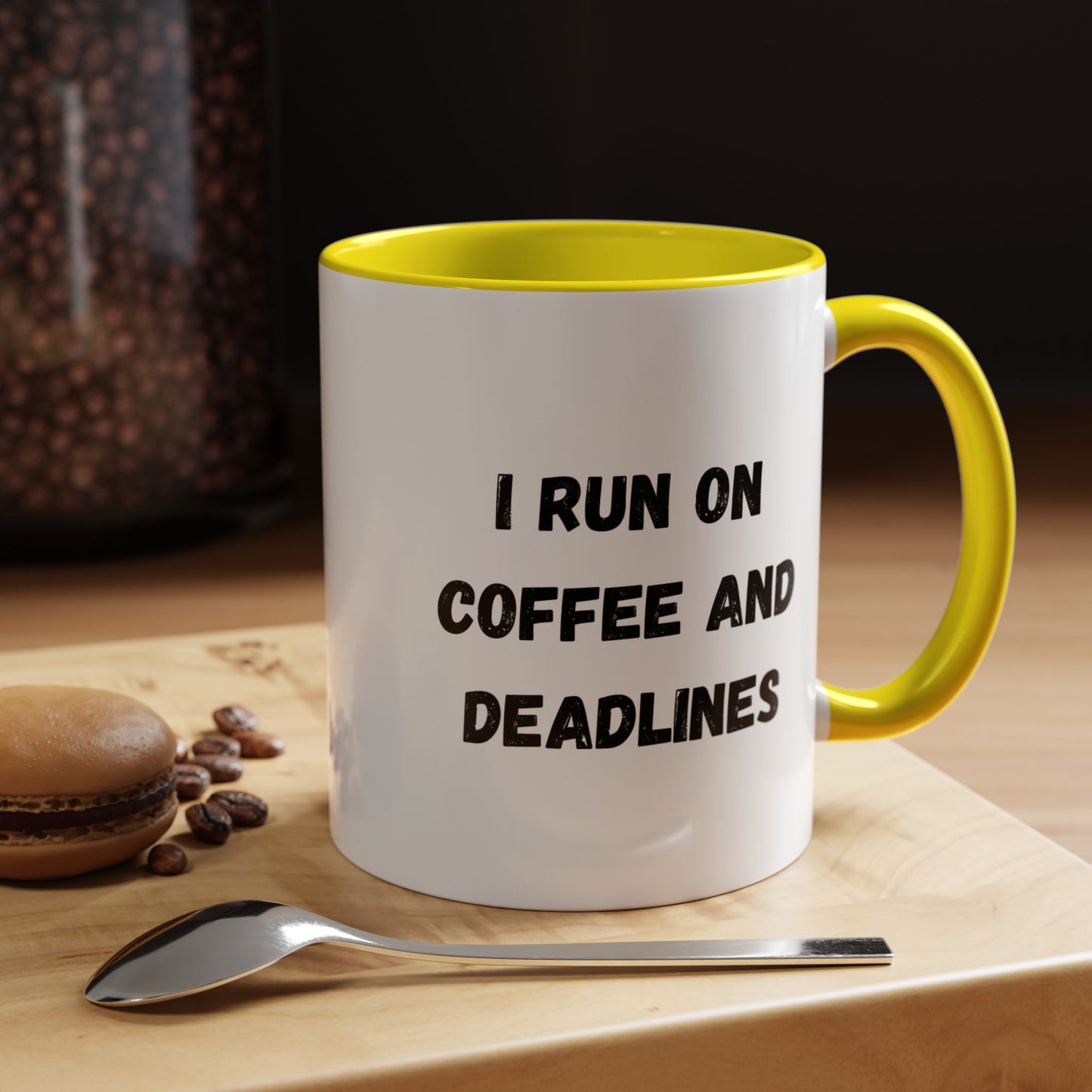 I Run on Coffee and Deadlines Mug, Motivational Coffee Cup, Office Mug, Gift for Writers, Caffeine Lover's Mug, Funny Coffee Cup